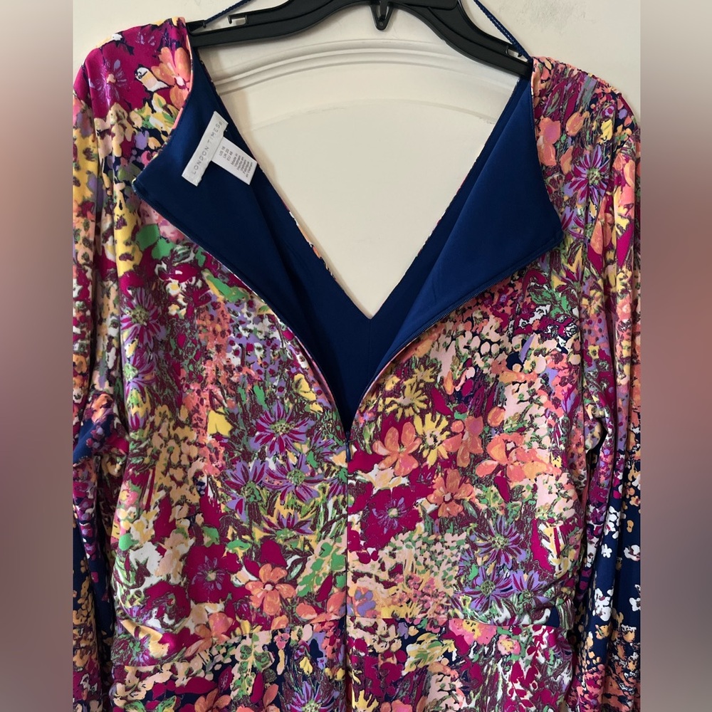 London Times Floral V-Neck Midi Dress in Multicolor Women’s size 16 - Picture 5 of 16